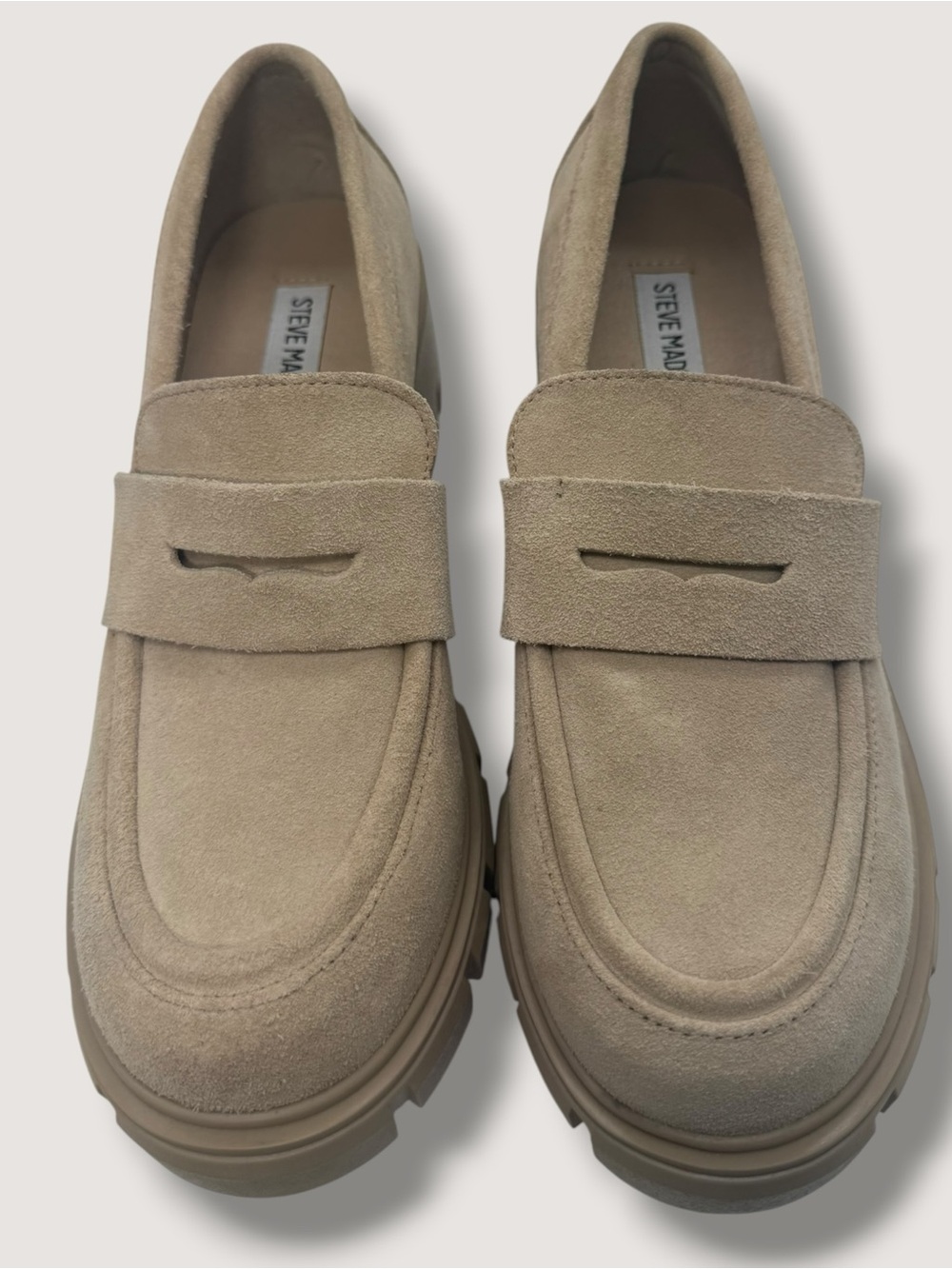 Steve Madden Tan Suede Lug-Sole Penny Loafers - Picture 2 of 8
